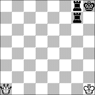 b&w chess diagram of Queen vs two Rooks endgame