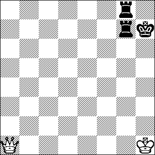 b&w chess diagram of Queen vs two Rooks endgame