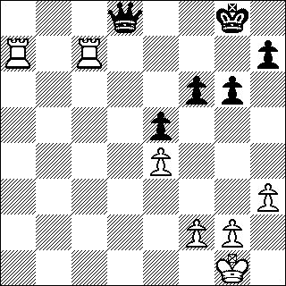 b&w chess diagram of Queen vs two Rooks endgame