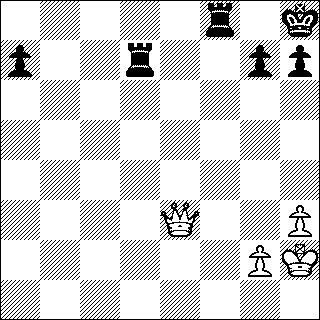 b&w chess diagram of Queen vs two Rooks endgame