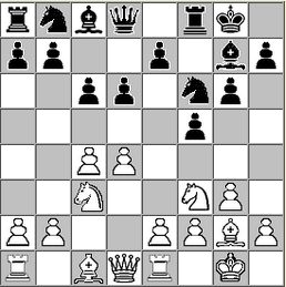 diagram of Loveland-Searles after 8. Re1 ... on https://serverchess.com/fight.htm